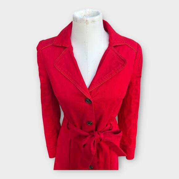 Elevenses Pansy Red Corset Back Lace Up Pleated Belted Trench Coat Women's sz 12 - Picture 9 of 15